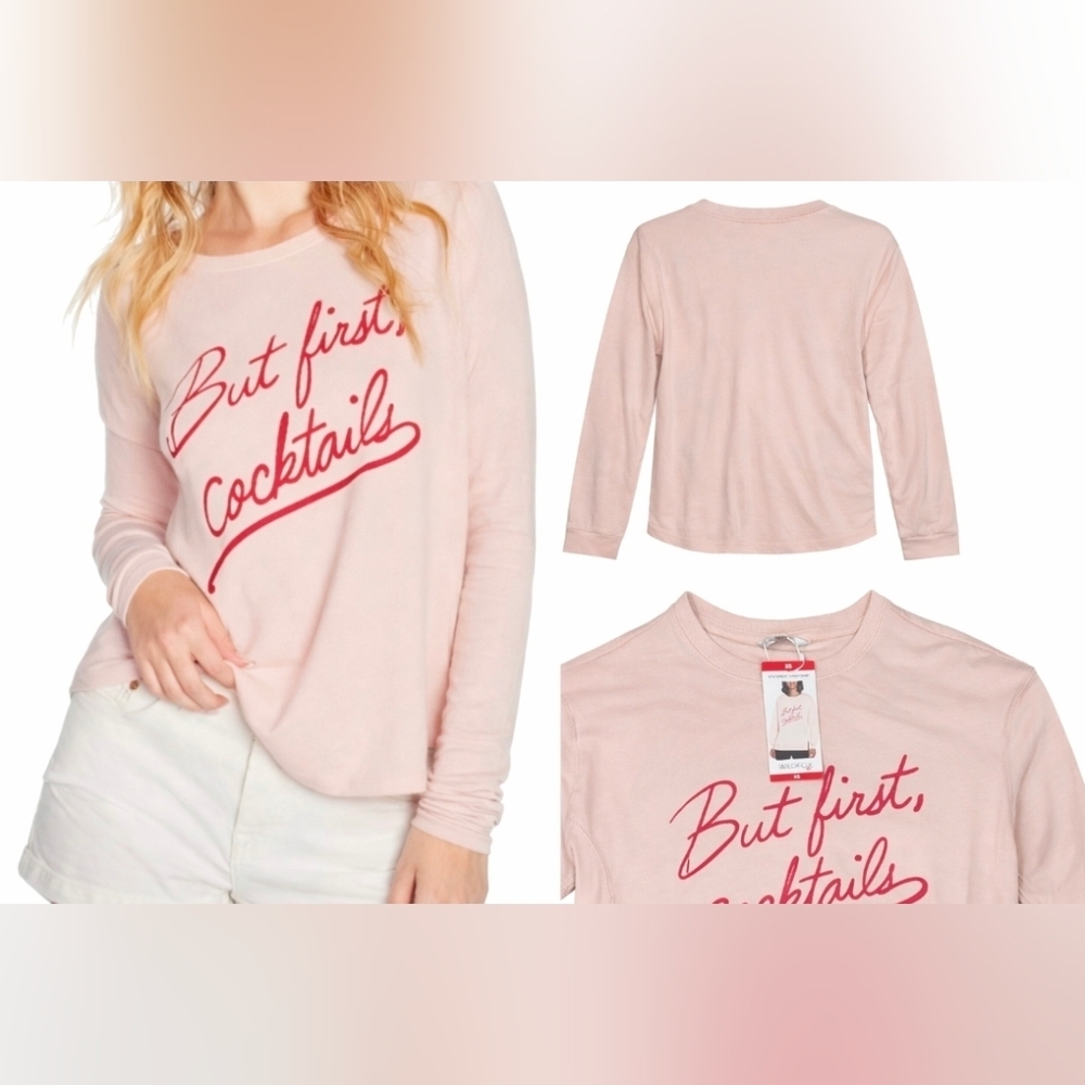🍷🔥NWT Wildfox Pink Side Slit Sweatshirt | XS | Soft Cozy Relaxed Fit